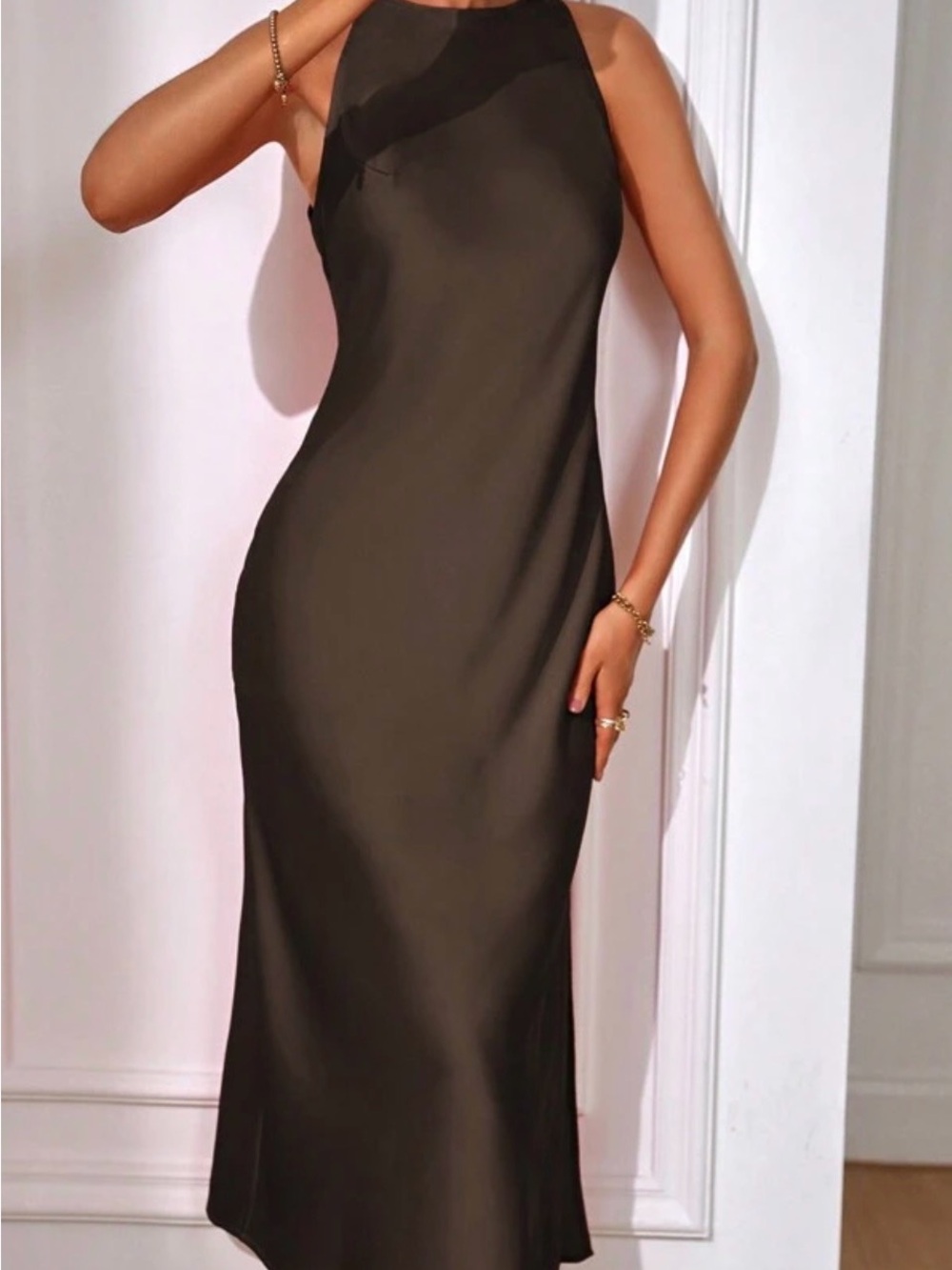 Sleek Satin Slip Dress in Deep Brown